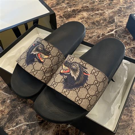 gucci wolf supreme slides|gucci slides with strawberry.